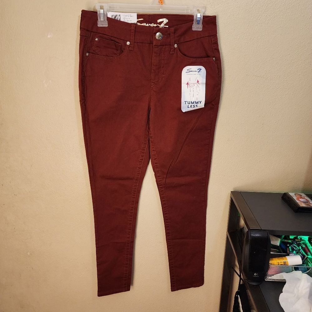Seven7 Tummyless High Rise Slimming Stretch Skinny Jeans Red Size 4 NWT